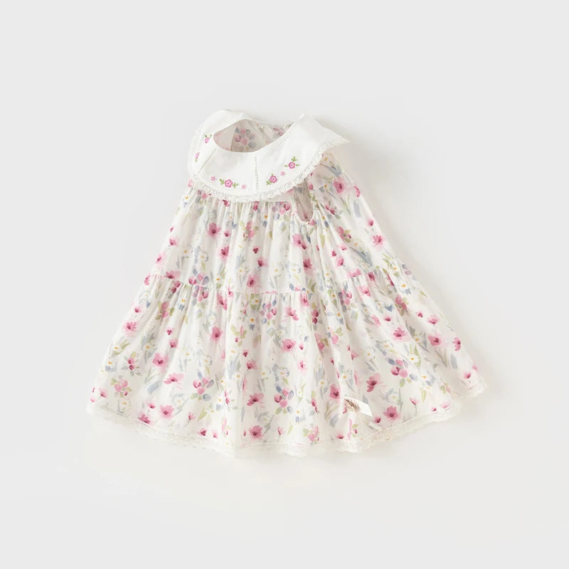 Dave Bella Girl's Princess Dress 2024 New Summer Children's Baby Sleeveless Floral Cute Sweet Party Outdoor DB2240560