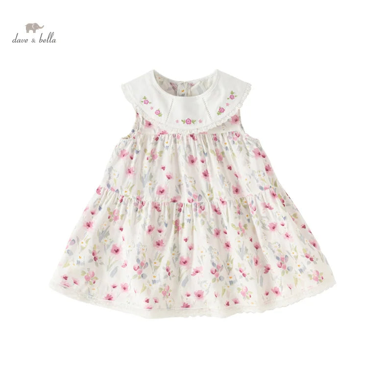 Dave Bella Girl's Princess Dress 2024 New Summer Children's Baby Sleeveless Floral Cute Sweet Party Outdoor DB2240560
