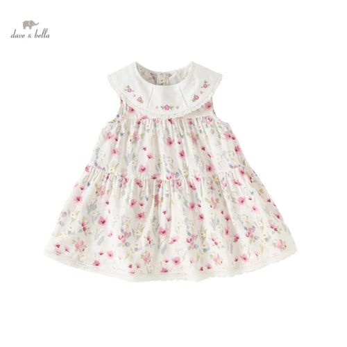 Dave Bella Girl's Princess Dress 2024 New Summer Children's Baby Sleeveless Floral Cute Sweet Party Outdoor DB2240560