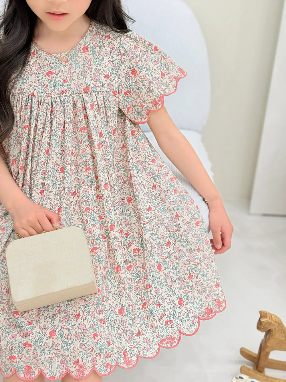 baby girl clothes Summer Pink Flower Dress full printed patterns Sweet dress French style pastoral princess dress